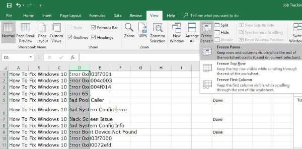 how to freeze first two rows in excel 2016