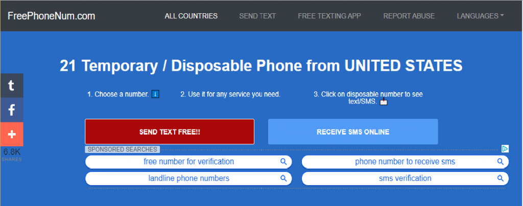free temporary phone number sms