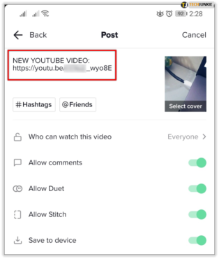 how to post a youtube video link on tiktok