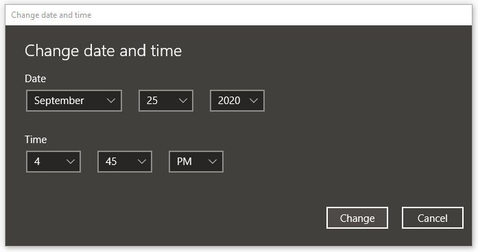 Windows change data and time