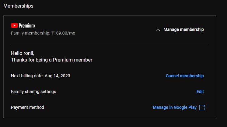 YouTube manage memberships