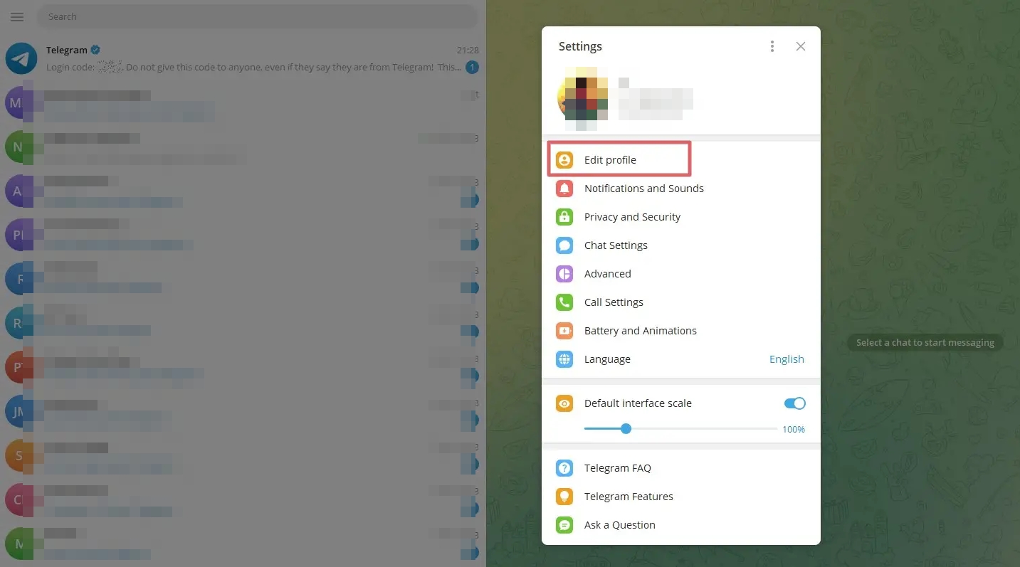 Telegram Desktop Edit Profile