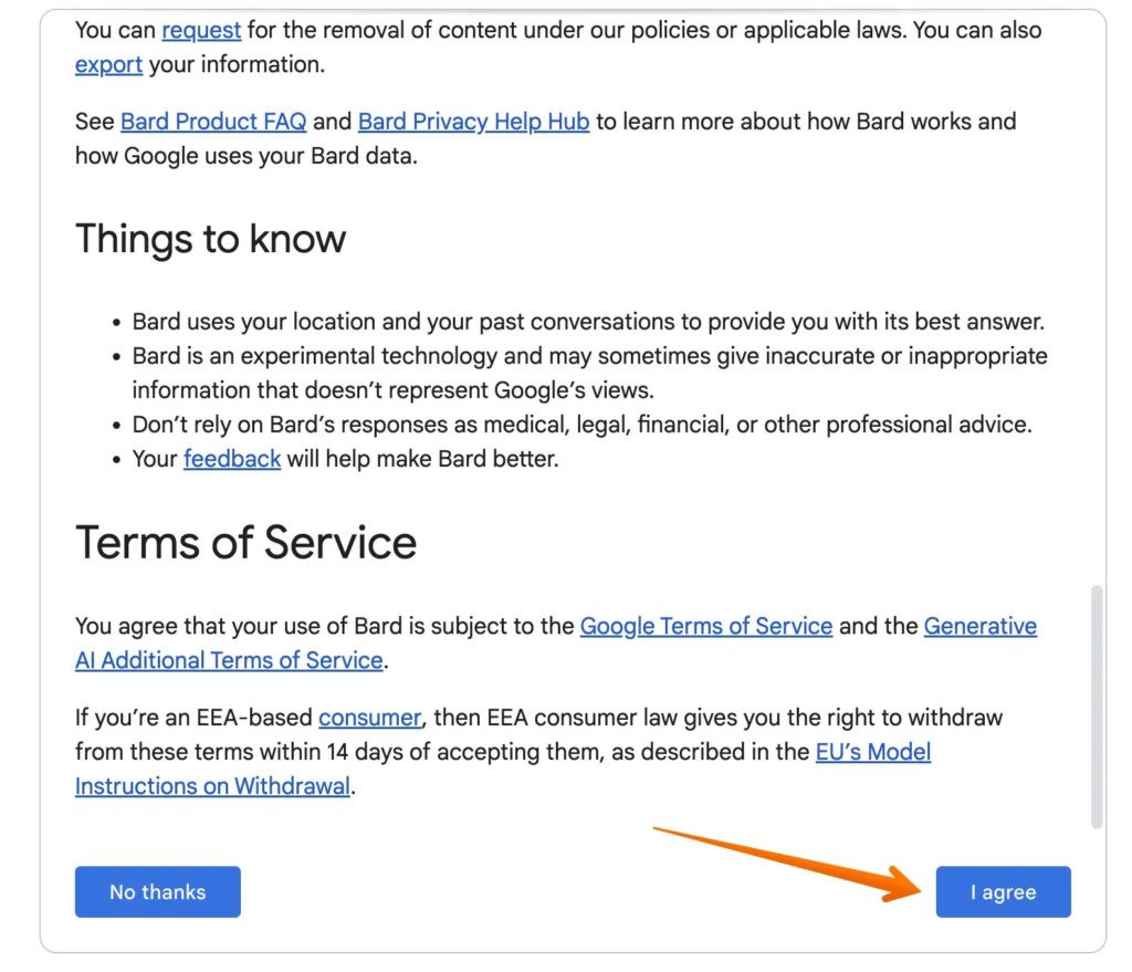 Agree to Use Google Bard