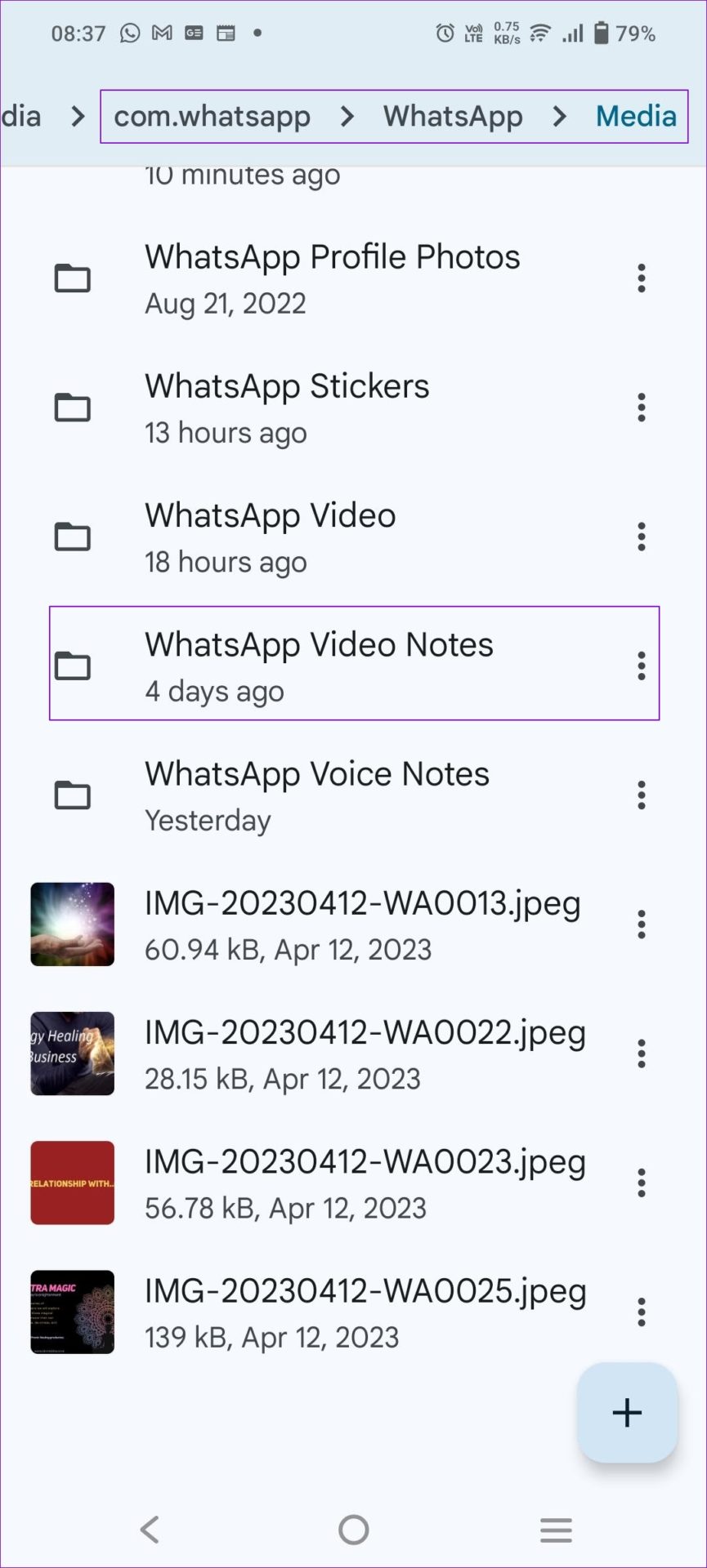 Whatsapp video notes folder