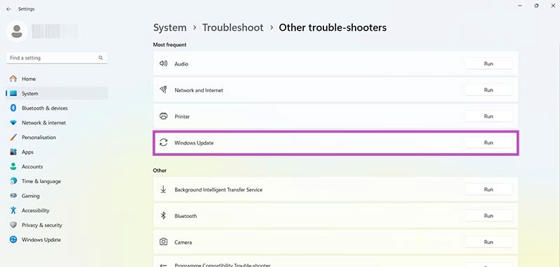 Run the Update Troubleshooter 3