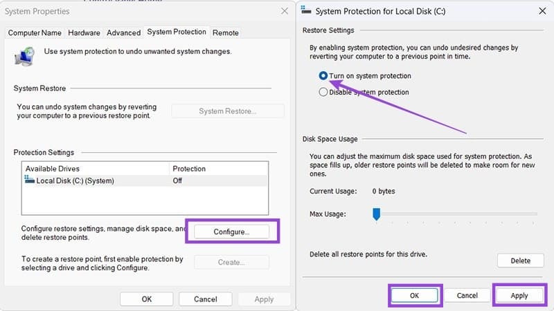 Method 1. Set Up Windows Restore and Use It 3